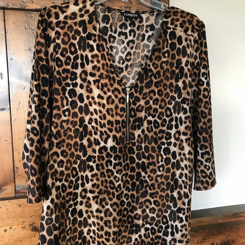 Leopard Print Express Short Sleeved Blouse